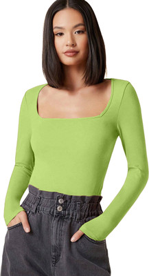 Fabtrone Apparel Casual Solid Women Light Green Top