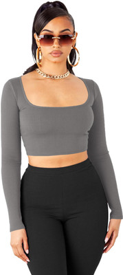 THEBLAZZEE Casual Solid Women Silver Top