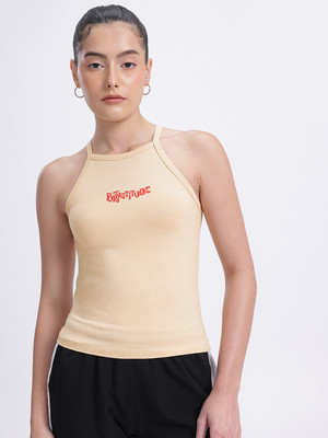SZN Party Solid Women Beige Top