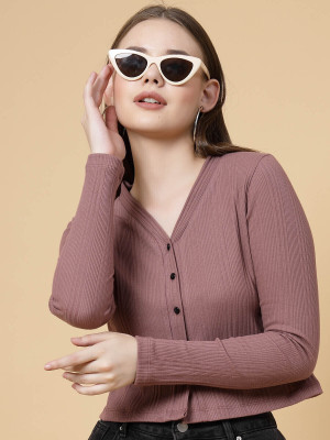 RIGO Casual Self Design Women Purple Top