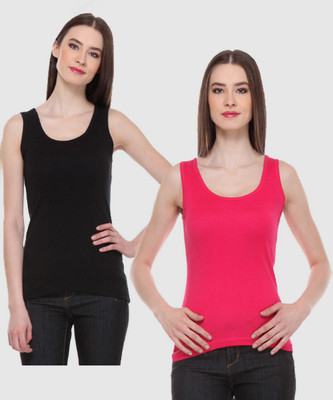 IndiWeaves Casual No Sleeve Solid Women Black, Pink Top