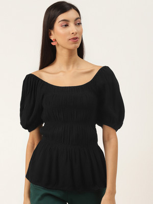 METRONAUT Casual Solid Women Black Top