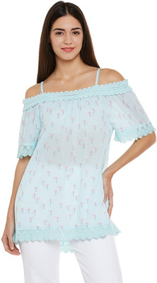 OXOLLOXO Party Half Sleeve Printed Women Blue Top