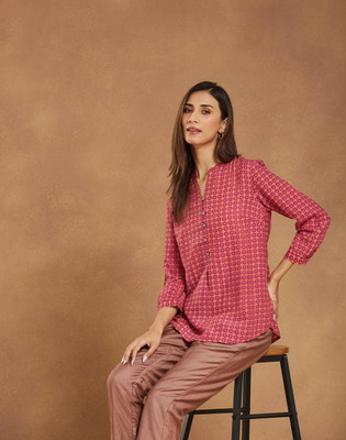 Fabindia Casual Printed Women Pink Top