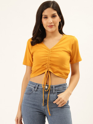 METRONAUT Casual Solid Women Yellow Top