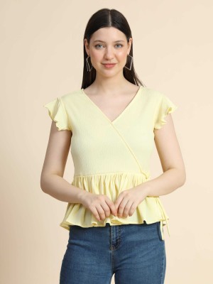 KERI PERRY Casual Solid Women Yellow Top