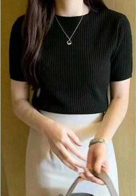 Mukoo Casual Self Design Women Black Top