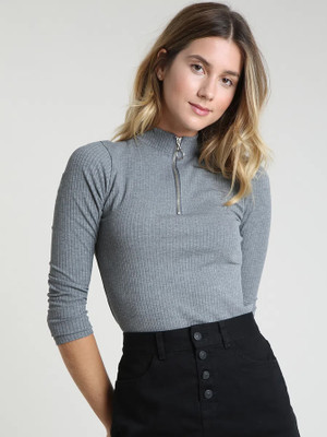 VASHRI EXPORTS Casual Solid Women Grey Top