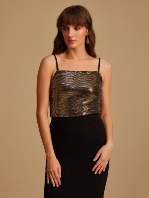 KAZO Party Embellished Women Black, Gold Top