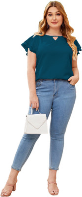 SZN Casual Solid Women Blue Top