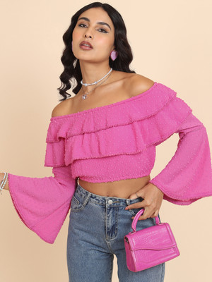 Tokyo Talkies Casual Self Design Women Pink Top