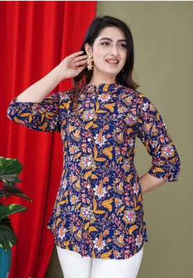 JagMohan Creation Casual Printed Women Blue Top