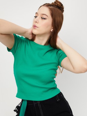 MAX Casual Solid Women Green Top