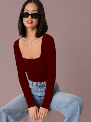 Dream Beauty Fashion Casual Solid Women Maroon Top