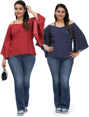 Kalakaari Casual Polka Print Women Red, Blue Top