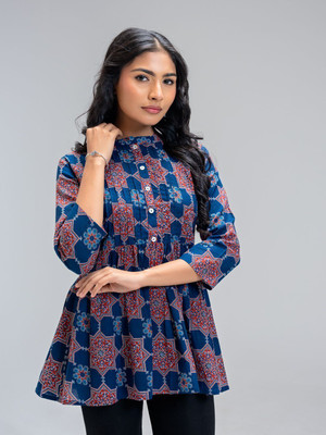 NISHA KURTI Casual Printed Women Blue Top