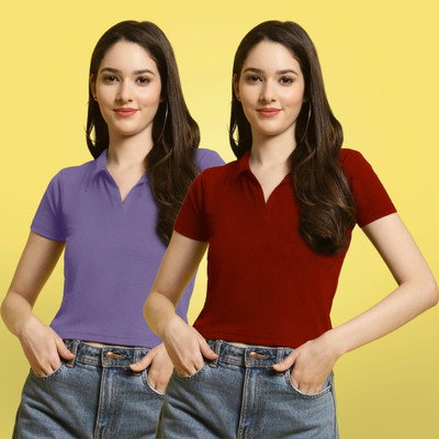 Fabflee Casual Solid Women Red, Purple Top