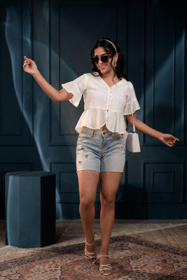 Juniper Casual Embroidered Women White Top