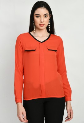 STYLZREPUBLIC Casual Solid Women Orange Top