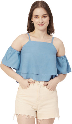 moomaya Casual Solid Women Blue Top