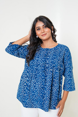 AkaayStories Casual Floral Print Women Blue Top