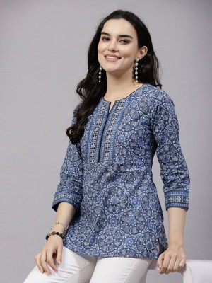 Unmani4U Casual Printed Women Blue Top