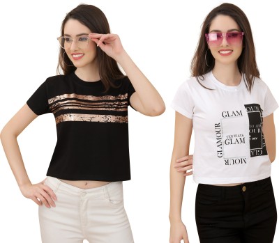 Tween Trends Casual Graphic Print Women Black, White Top