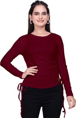 Dholakiya Empire Vibe LLP Casual Solid Women Maroon Top
