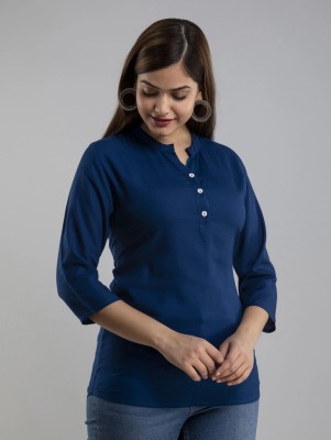 Saniya Fashion Casual Solid Women Blue Top