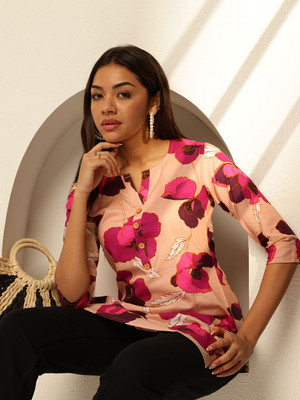 Janakdulari fashion Party Printed Women Beige Top