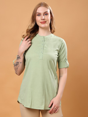 Moda Rapido Formal Solid Women Dark Green Top