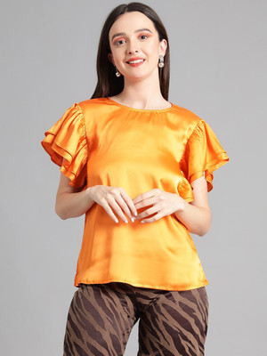 KOTTY Casual Solid Women Orange Top