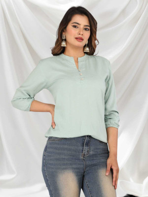 Himanc Enterprises Casual Solid Women Light Green Top