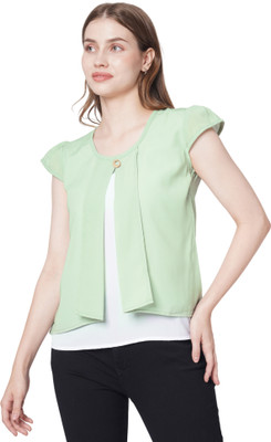 GO.4.IT Casual Solid Women Light Green, White Top