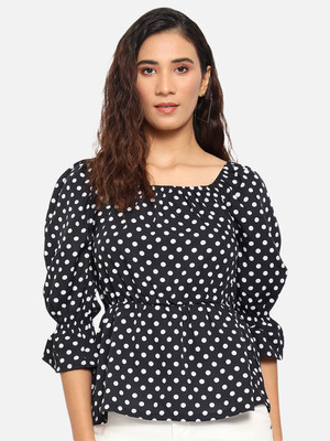 METRONAUT Casual Polka Print Women Black Top