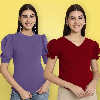 METRONAUT Casual Solid Women Purple, Red Top