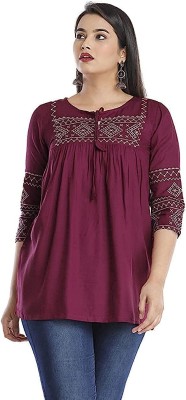 Yashwani Fashion Casual Embroidered Women Maroon Top