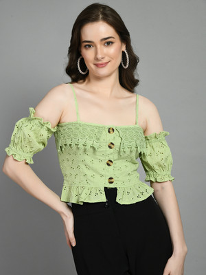 Azzurra Party Self Design Women Green Top
