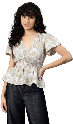 IVES Casual Printed Women White, Grey, Beige Top