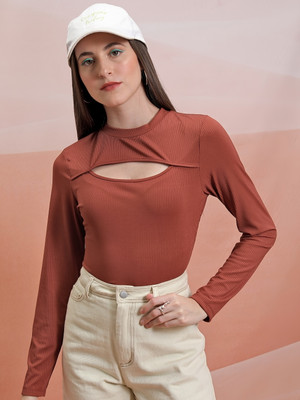 Tokyo Talkies Casual Solid Women Maroon Top