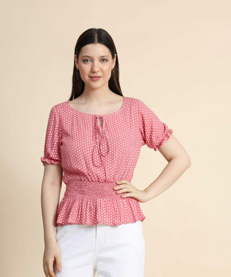 KERI PERRY Casual Polka Print Women Pink Top