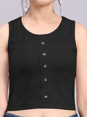 AmbeSilkMill Casual Self Design Women Black Top