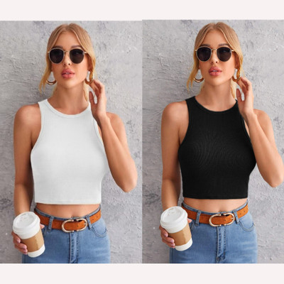 HouseOfCommon Casual Solid Women White, Black Top