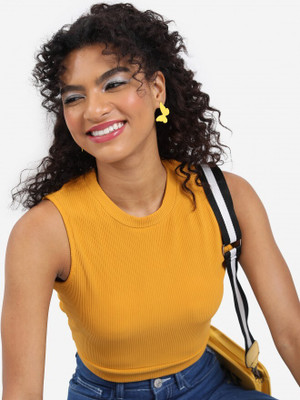 Tokyo Talkies Party Solid Women Yellow Top