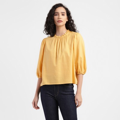 LEVI'S Casual Solid Women Yellow Top