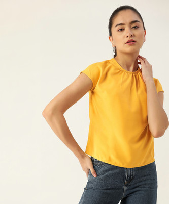 Dressberry Casual Solid Women Yellow Top