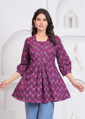 Aanvikurti Casual Printed Women Purple Top