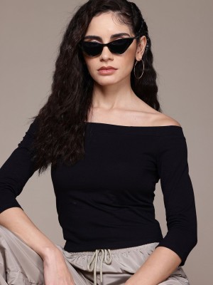 Roadster Casual Solid Women Black Top