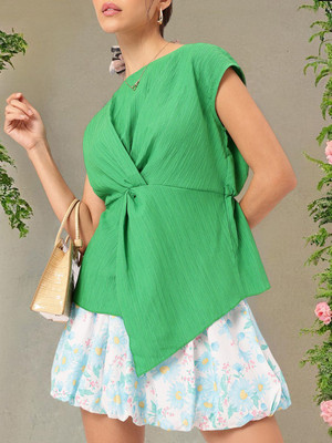 Dressberry Casual Self Design Women Green Top