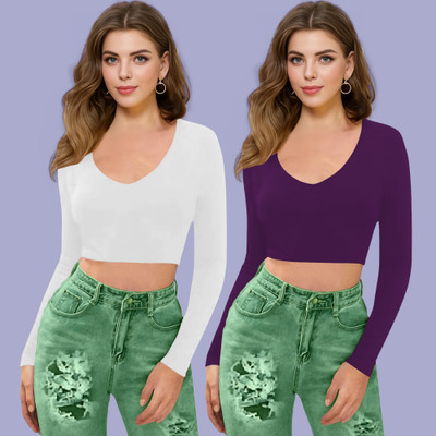 Maheshvi Casual Solid Women Purple Top